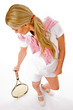top view of young woman standing with tennis racket