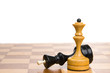 Two chessmen on a chessboard, white background