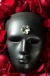 Black carnival mask with red rose petals Black carnival mask with red rose petals