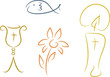 Vierteiliges Set (II): Christliche Symbole, handgezeichnet