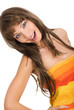 Photo: Sexy woman with beach towel. Sexy woman with beach towel.