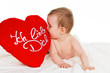 Kleines Kind Baby mit Polster Ich liebe Dich