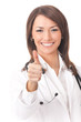 Happy doctor with thumb up, isolated on white