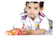 boy lying over white background