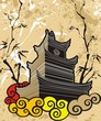 Chinese pagoda abstract background, traditional painting, vector Chinese pagoda abstract background, traditional painting, vector