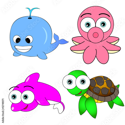 cute cartoon animals pictures. Cute Sea Animal Set