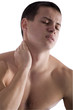 Sporty Man Holding Pain Neck Isolated on White  Background