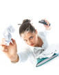 angry businesswoman throwing paper at us angry businesswoman throwing paper at us