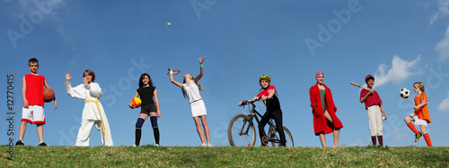 Photo: group of diverse kids at sports summer camp group of diverse kids at sports summer camp