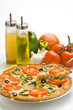 homemade pizza with fresh tomato olive mushroom cheese