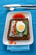 belegtes brot mit hering, ei, zwiebel und tomate