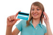 Young girl with credit card and cellphone