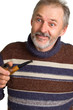 elderly surprised man with a pipe