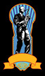 The playing saxophonist against beams of glory