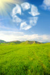 Recycle symbol in the sky with grassland landscape Recycle symbol in the sky with grassland landscape