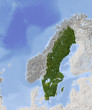 Sweden, shaded relief map, colored for vegetation