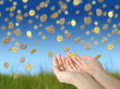 Coins and hands