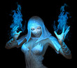 female wizard casting fire spell