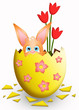 Illustration: Little rabbit hiding inside a yellow Easter egg Little rabbit hiding inside a yellow Easter egg