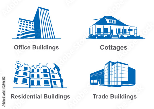 Illustrations of different types of buildings Illustrations of different types of buildings