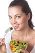 Woman with vegetable salad, isolated on white Woman with vegetable salad, isolated on white