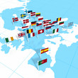 European flags on the map