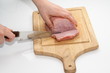Slicing meat isolated on white background.
