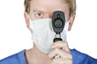 Young Surgeon with Mask Holding Periscope upto his Eye