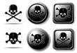 Black buttons with skull sign isolated on white