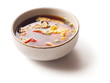 Miso soup with salmon and broccoli in small dish