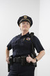Low angle view of a woman police officer.