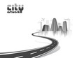 abstract city with the road leading to it
