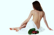 woman with an easy transparent fabric sits a back