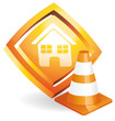 Orange home icon and traffic cone Orange home icon and traffic cone