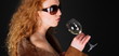 woman drinking wine - retro style