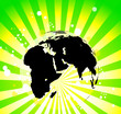 Vector globe on Radial light green background. position 2