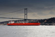 ship under Bosphorus bridge before the storm ship under Bosphorus bridge before the storm