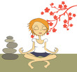 femme zen pierres fleurs
