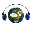 3D music globe with headphone isolated on a white