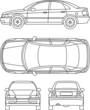 Car - top, leftside, front and back. Vector illustration.