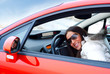 beautiful woman in her car