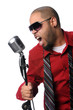 Man Singing Into Vintage Microphone Man Singing Into Vintage Microphone