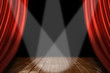 Red Theater Stage Background With 3 Spotlights Centered