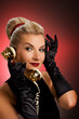 Lovely woman talking on the phone. Retro portrait