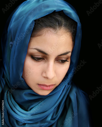 Photo: Arab girl in blue scarf Arab girl in blue scarf
