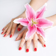 Spa manicure and lily