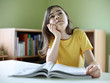 Girl reading magazines in reading-room Girl reading magazines in reading-room