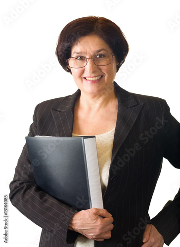 Photo : Mature secretary, teacher or businesswoman on white Mature secretary, teacher or businesswoman on white