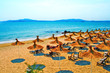 Straw umbrellas on peaceful beach in Bulgaria Straw umbrellas on peaceful beach in Bulgaria