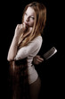 Beautiful girl with a knife